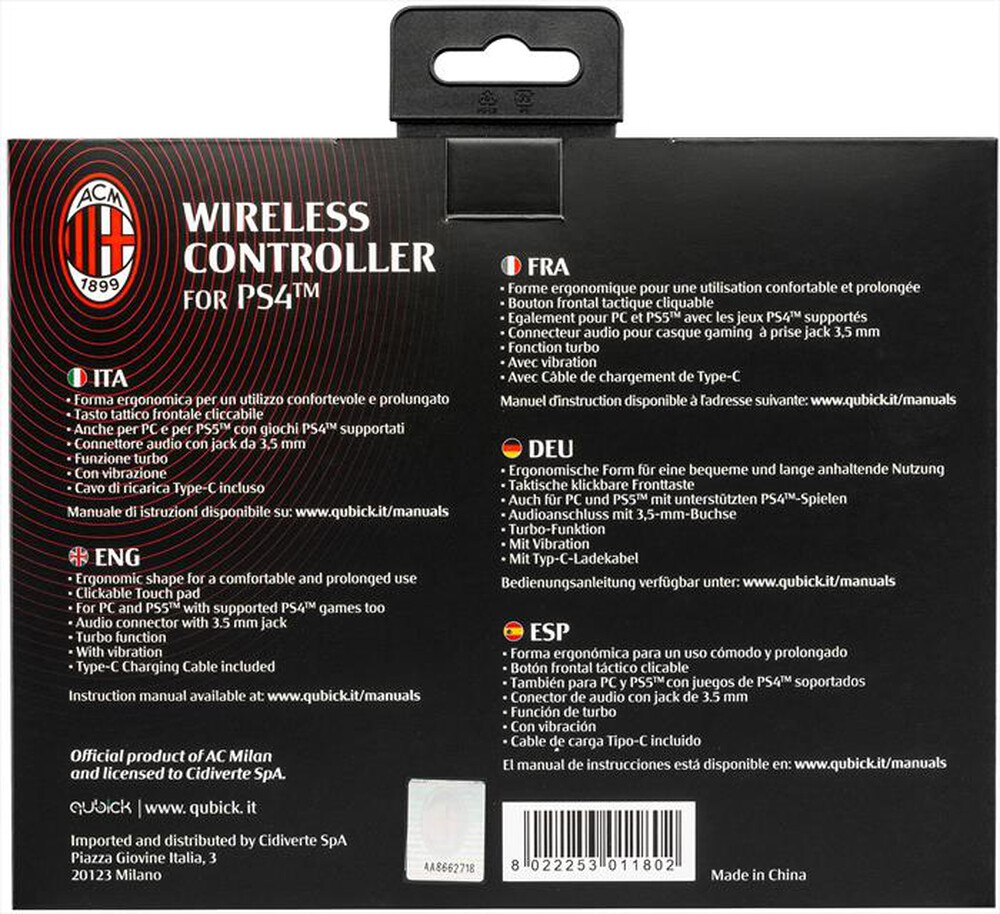 "QUBICK - WIRELESS CONTROLLER AC MILAN FLAMES"