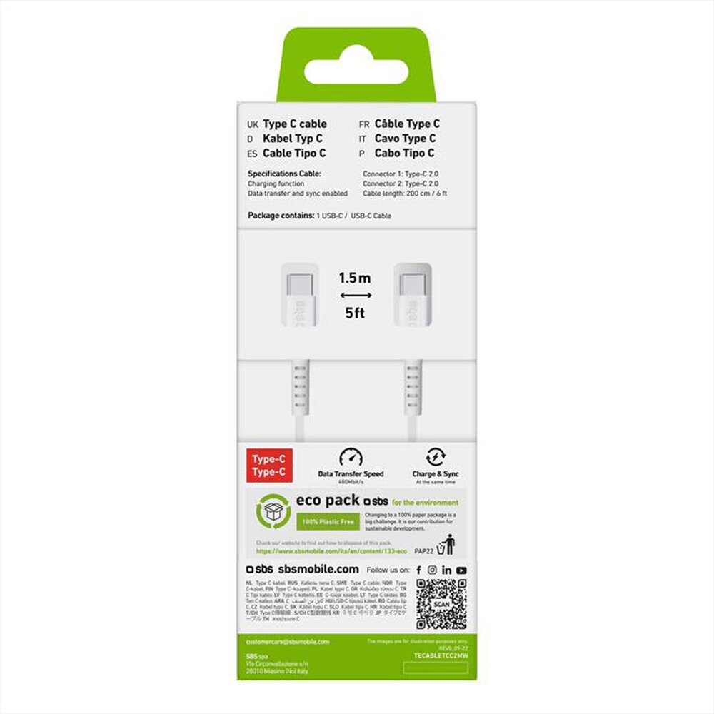 "SBS - Cavo Type C TECABLETCC2MW-Bianco"