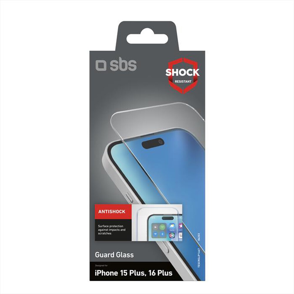 Immagine del prodotto SBS - Screenglass TESCRGLIP1667 iPhone 16 Plus/15 Plus-Trasparente