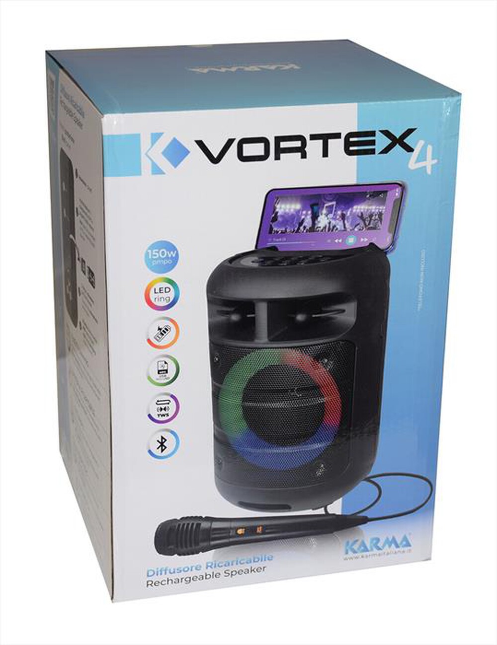 "KARMA - Diffusore ricaricabile con microfono VORTEX 4-Nero"