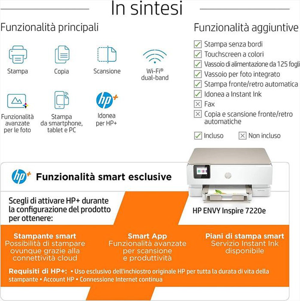 "HP - MULTIFUNZIONE ENVY 7220E 3 MESI DI INSTANT INK HP+-Bianca"