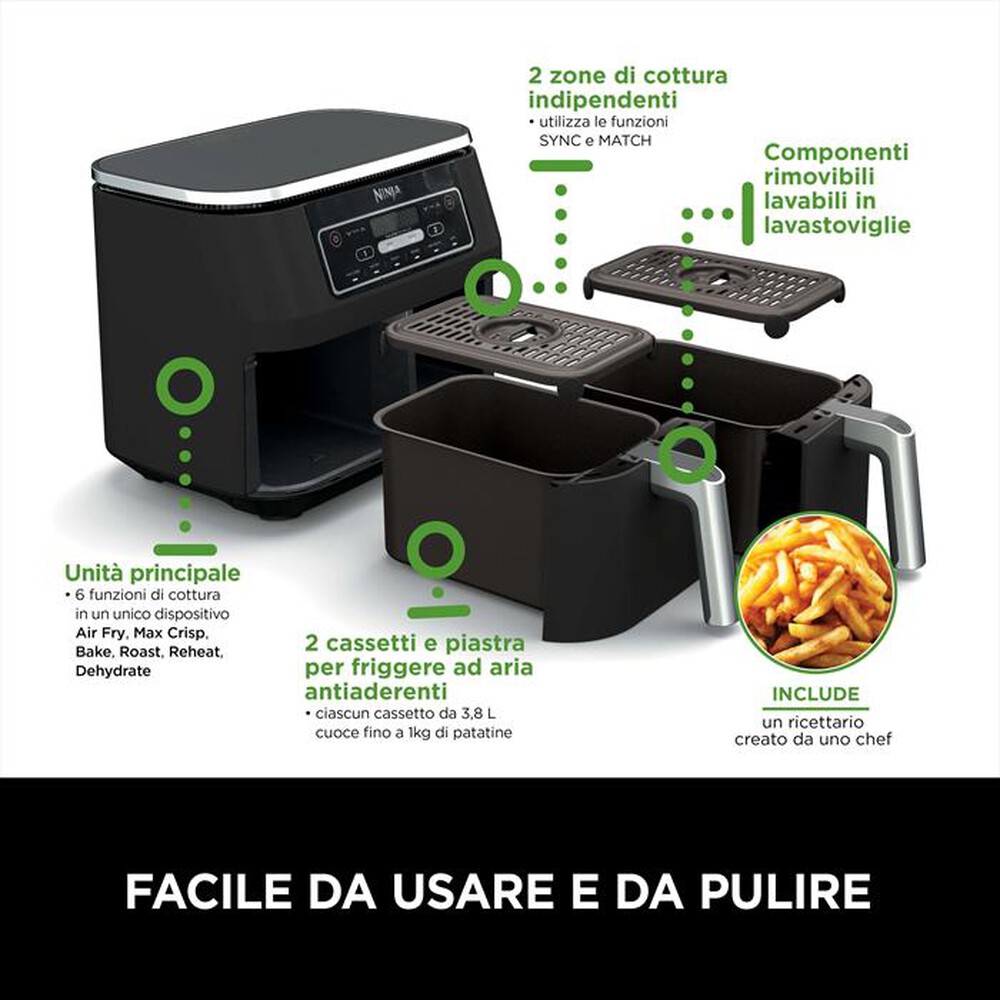 "NINJA - Friggitrice ad aria DUAL ZONE 7,6L AF300EU-nero"