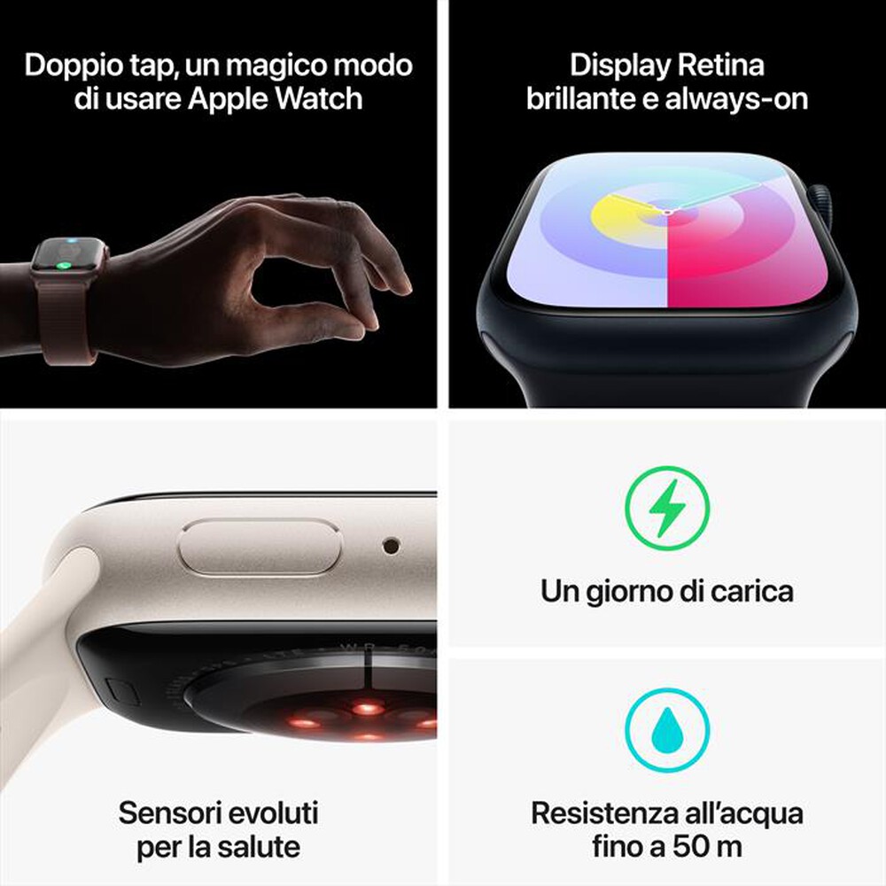"APPLE - Watch Series 9 GPS + Cellular Cassa 41mm - M/L-Mezzanotte"