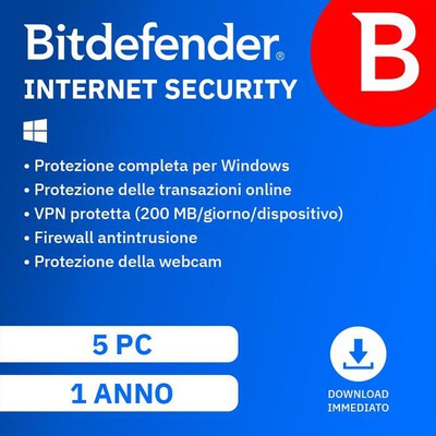 BITDEFENDER - Internet Security 1 Anno - 5 PC