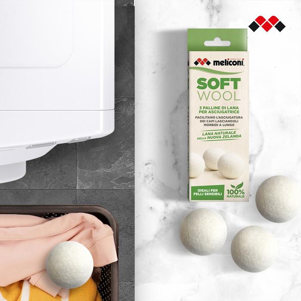 "MELICONI - Sfere in lana per asciugatrice SOFT WOOL 3 PZ-Lana neozelandese"