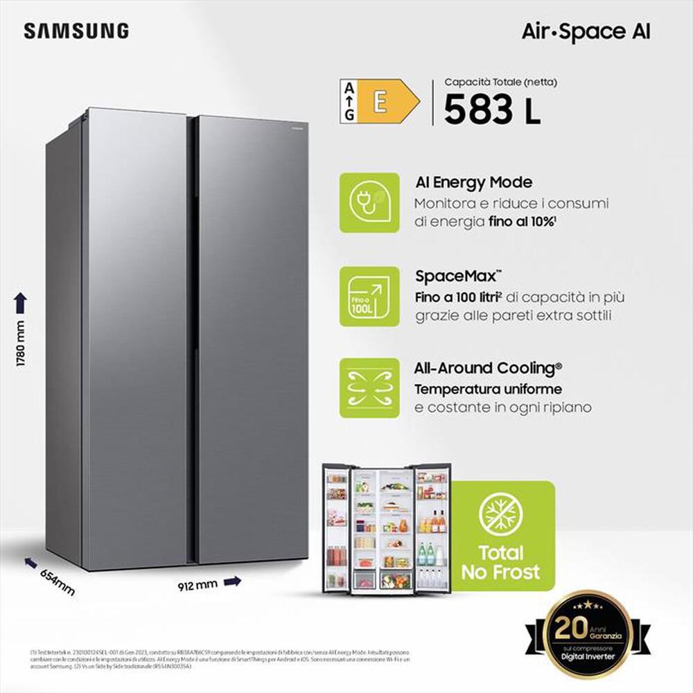 Immagine del prodotto SAMSUNG - Frigorifero side by side RS57DG400EM9EF Classe E-Metal Inox