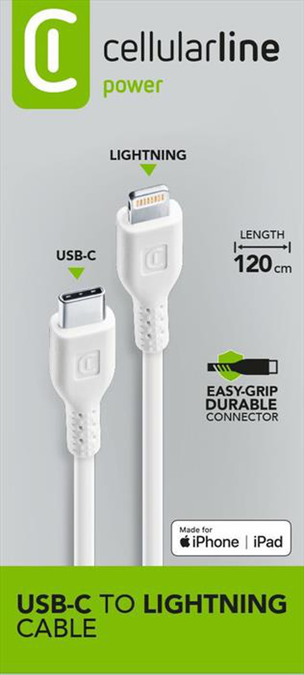 CELLULARLINE - USBDATAC2LMFI1MW USB Data Cable-USB-C to Lightning-Bianco