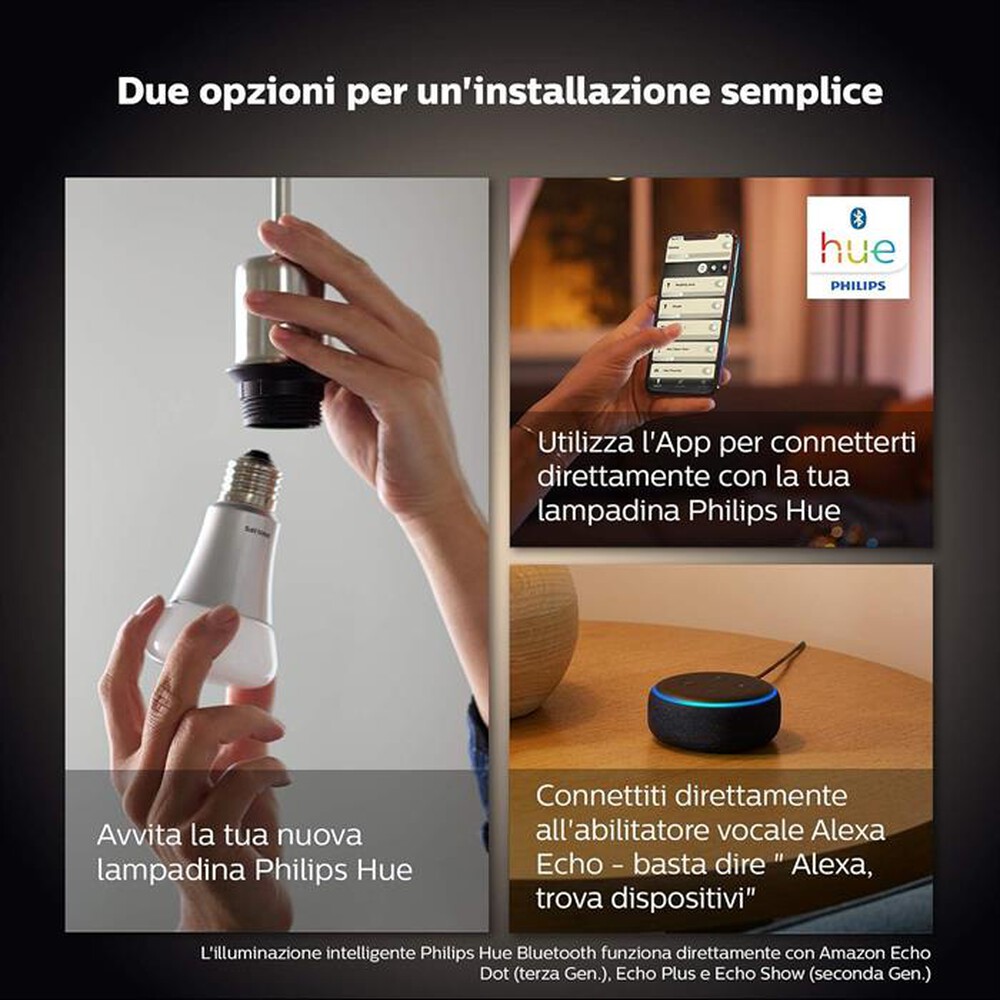 "PHILIPS - HUE WHITE STARTERKIT 2 LAMPADINE SMART E27 BRIDGE-Bianco"