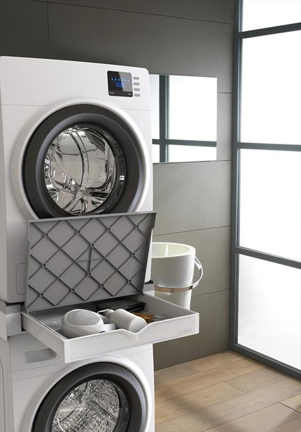 MELICONI - Kit sovrapposizione lavatrice TORRE DUO-Tecnopolimero bianco e  grigio