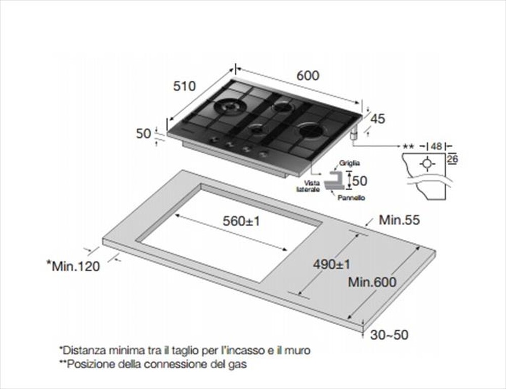 "SAMSUNG - Piano cottura a gas NA64H3030BS 60cm-Acciaio AISI 304"