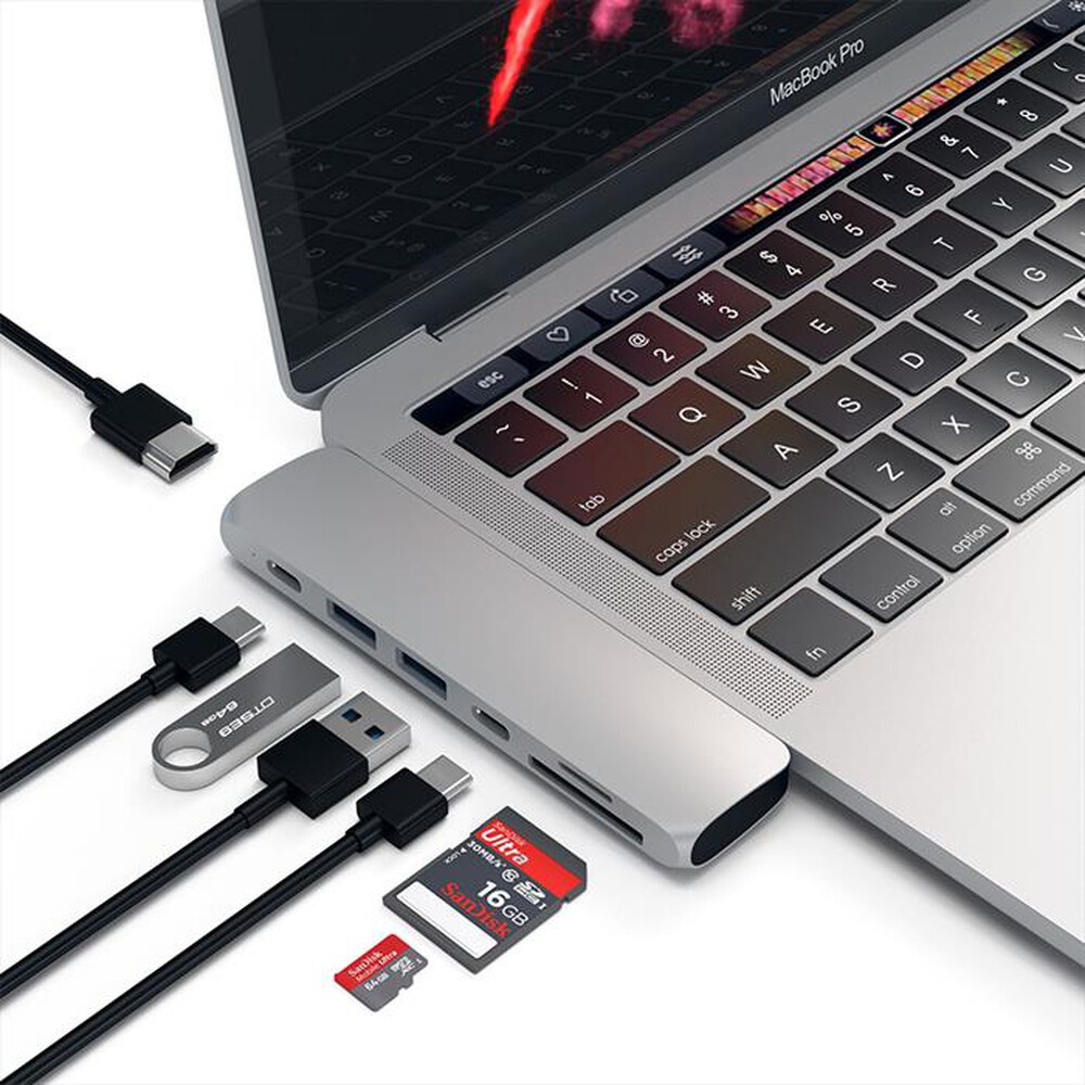 "SATECHI - PRO HUB USB-C CON 4K HDMI + USB-C + CARD READER-SILVER"