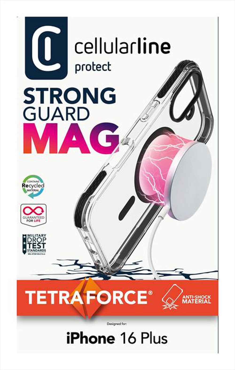 "CELLULARLINE - Cover TETRA FORCE STRONG GUARD MAG iPhone 16 Plus-Black"