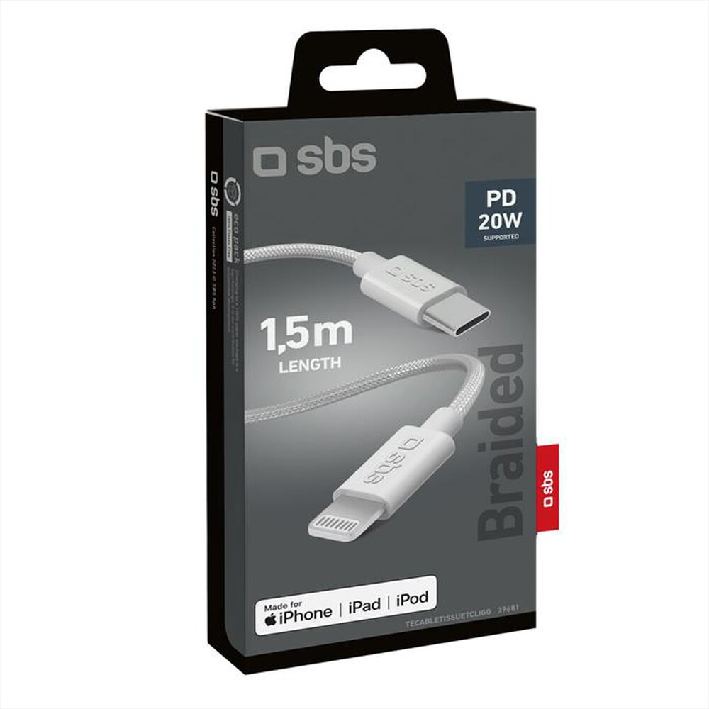 "SBS - Cavo tessuto type-C lightning TECABLETISSUETCLIGG-Bianco"