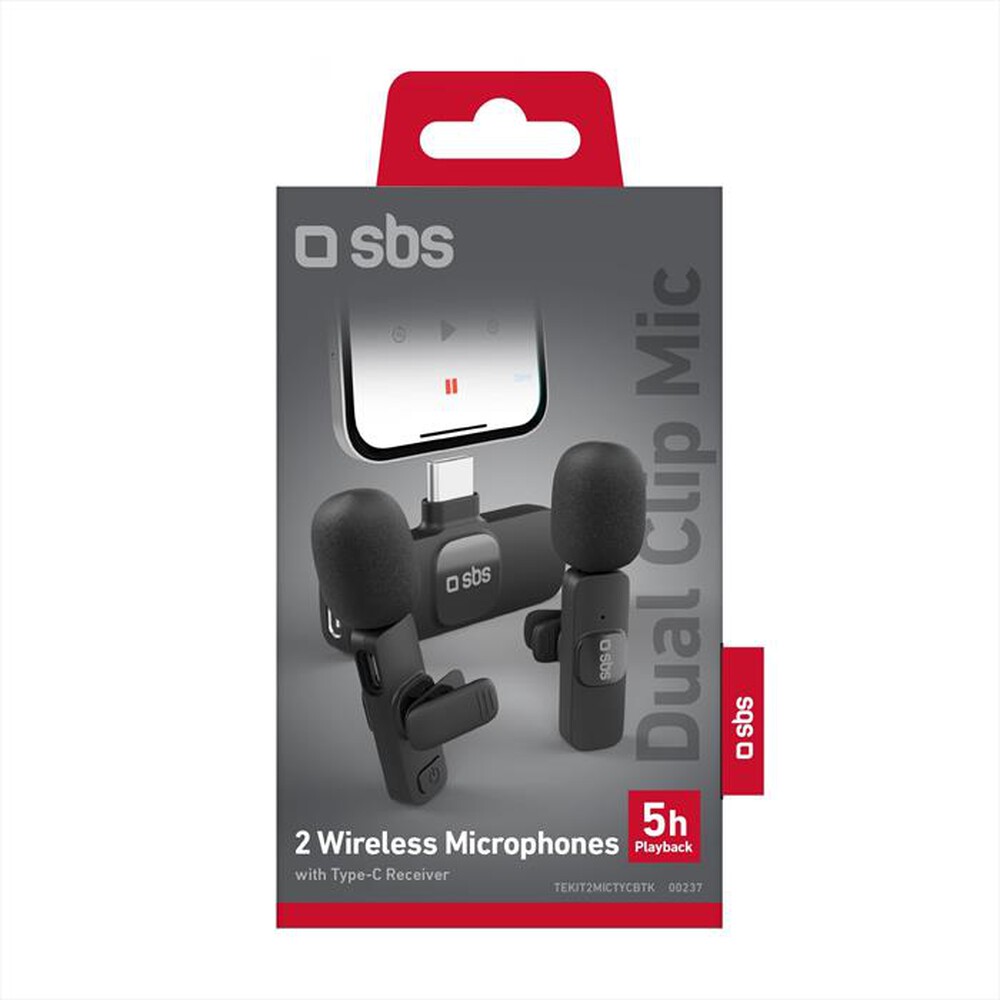 Immagine del prodotto SBS - Kit 2 microfono wireless, ricevitore type c-Nero