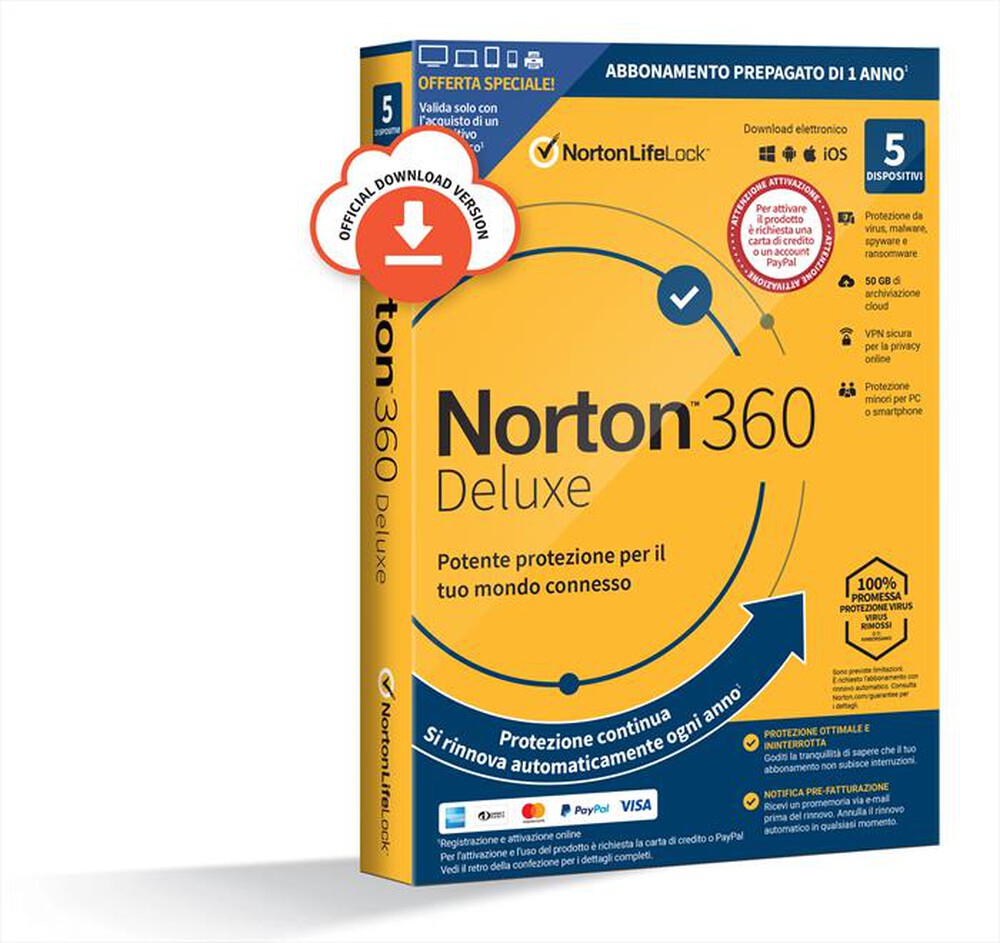 "NORTON - Norton 360 Deluxe 2021 Antivirus 5 Dispositivi"