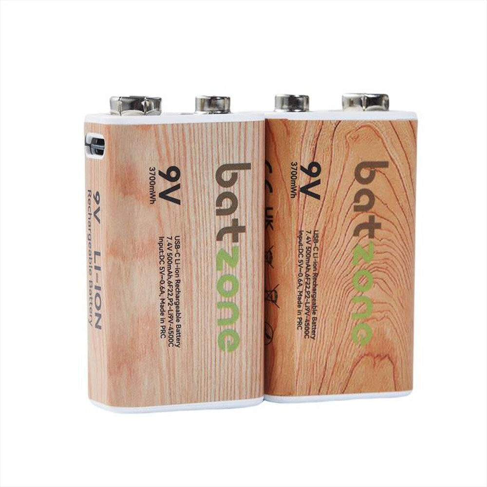 "BATZONE - LI-ION USBC BATT 9V 3700MWH 2PCS CABLE-Marrone/ Legno"