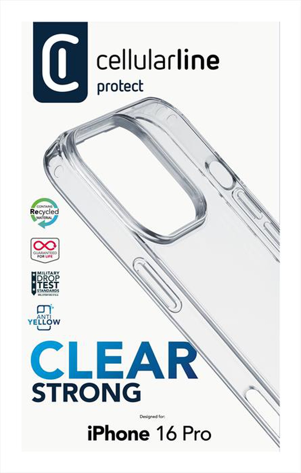 "CELLULARLINE - Cover CLEAR STRONG per iPhone 16 Pro-Transparent"