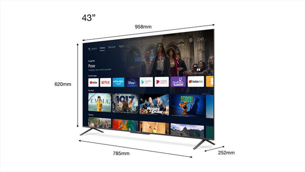 "TCL - Smart TV Q-LED 4K 43\" 43C725-Alluminio spazzolato"