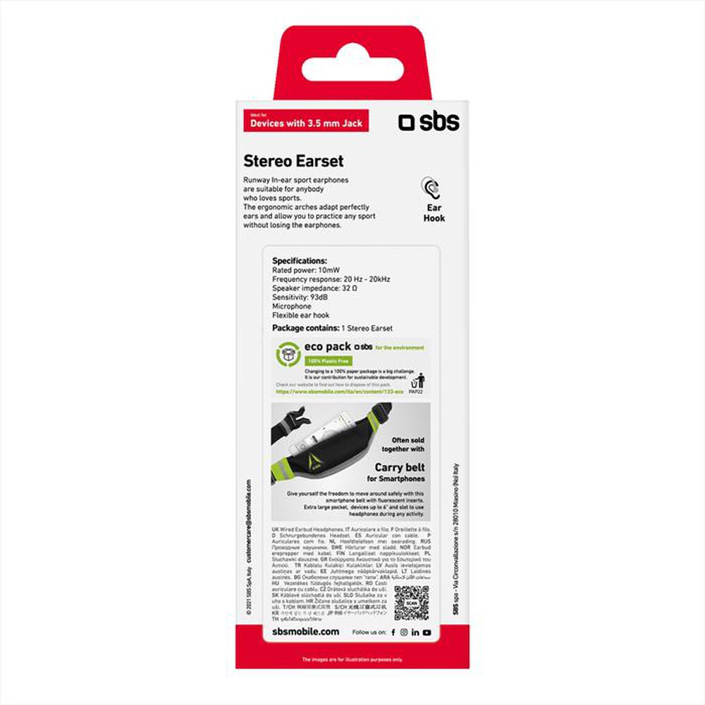 Immagine del prodotto SBS - Auricolari filo stereo in-ear Runway Sport iPhone-Giallo