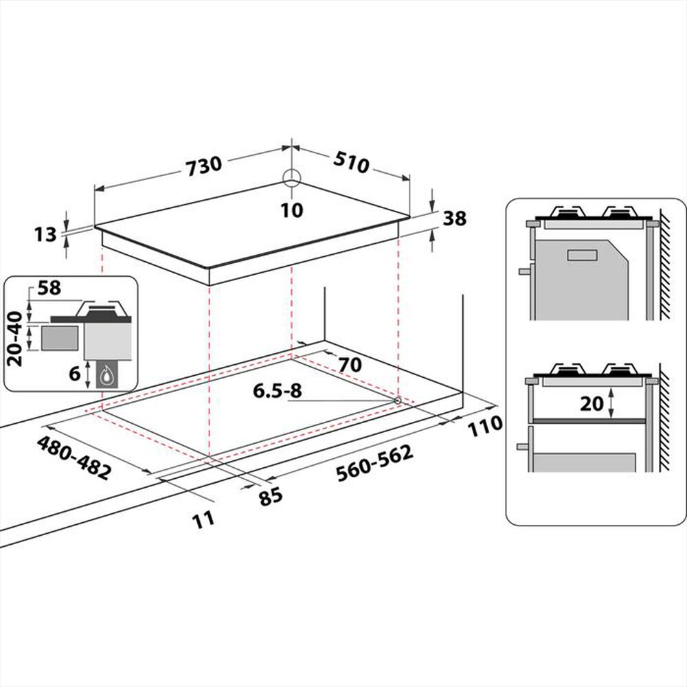 "WHIRLPOOL - Piano cottura a gas TGML 761 IX 5 fuochi 73cm"