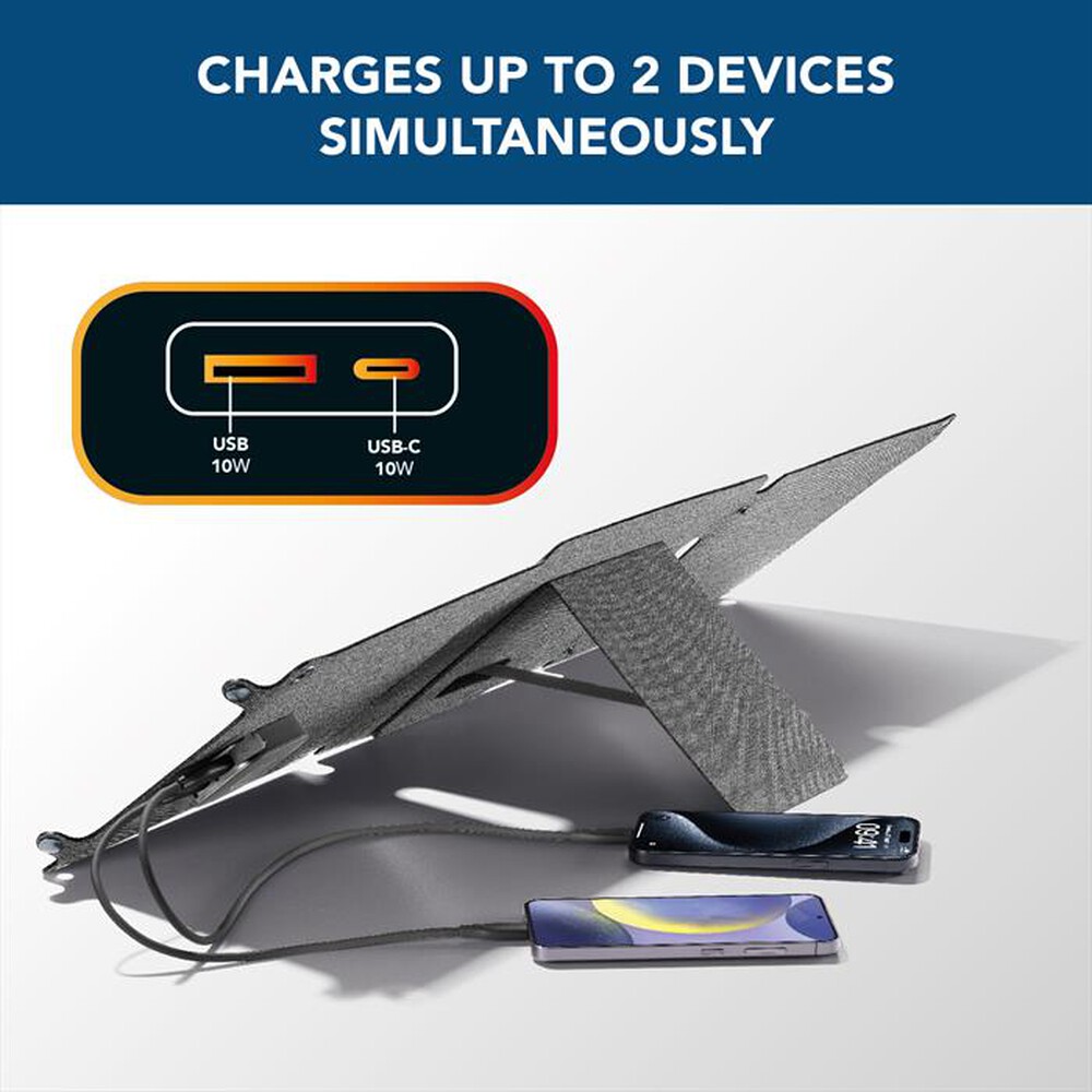 Immagine del prodotto CELLULARLINE - Caricabatterie portatile SOLAR ACHSOLAR2USB20WD-Nero