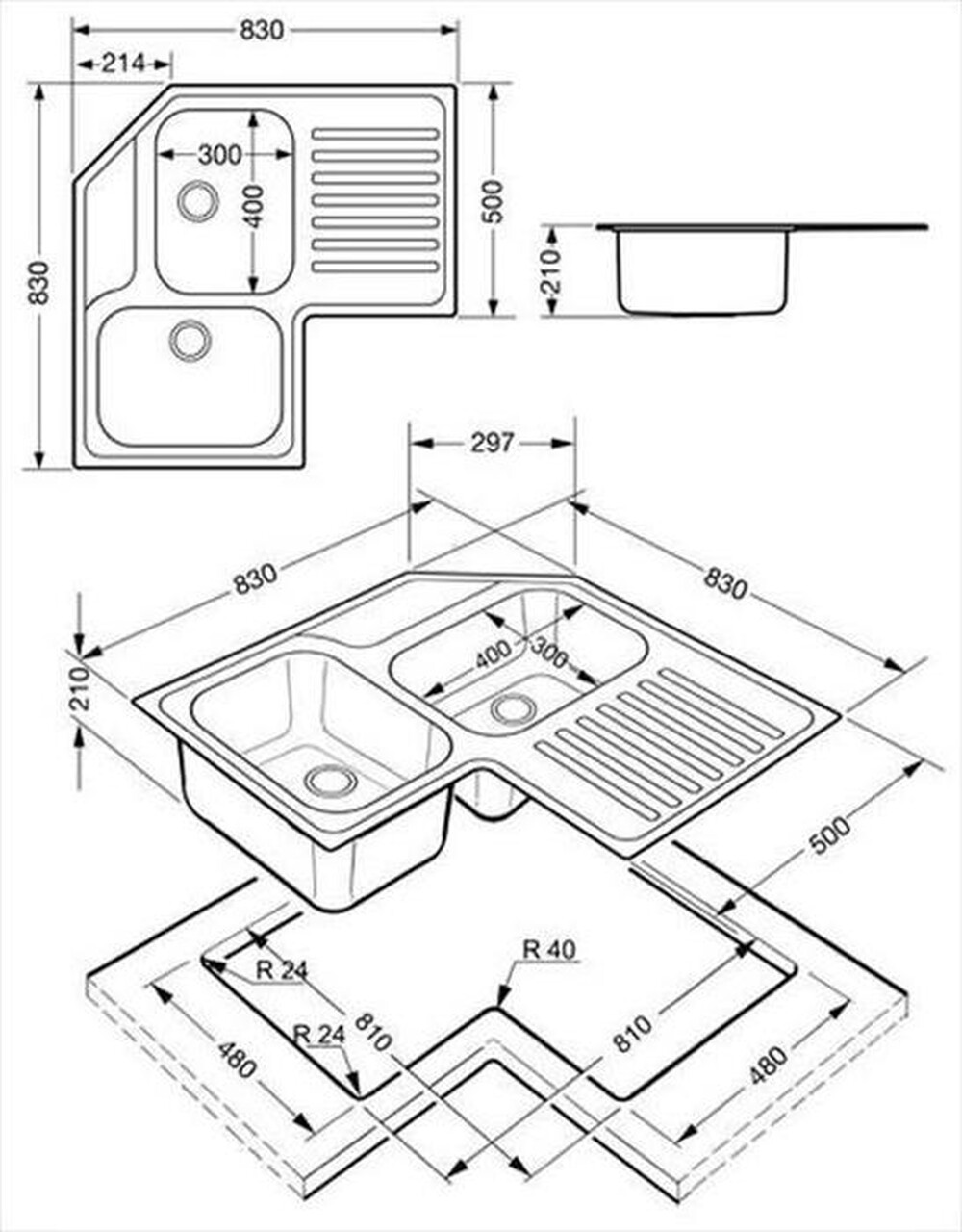 "SMEG - Lavello angolare LL2AD 2 vasche-acciaio inox satinato"