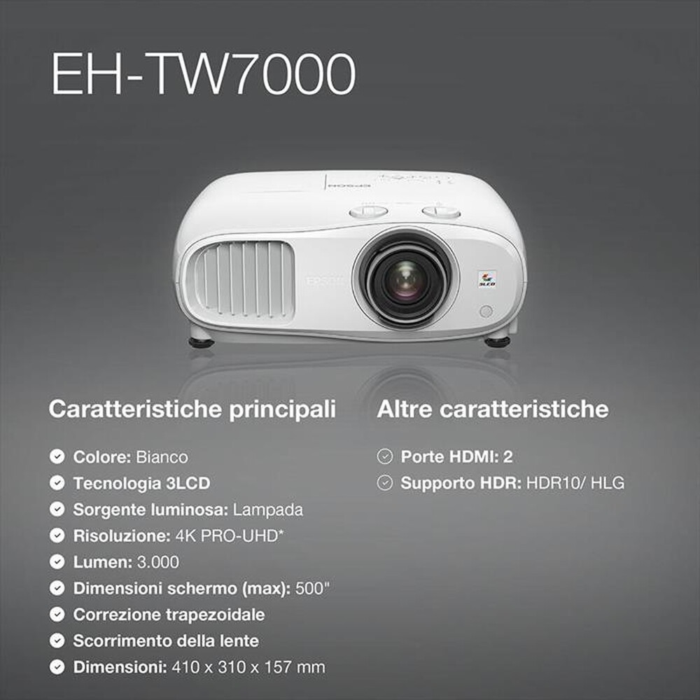 Immagine del prodotto EPSON - Videoproiettore 4K PRO-UHD EH-TW7000-Bianco