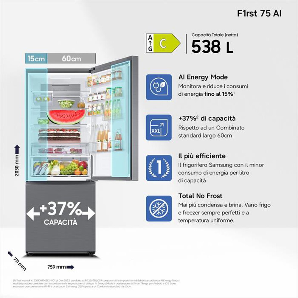 Immagine del prodotto SAMSUNG - Frigorifero combinato RB53DG706CS9EF ClasseC 538lt-Metal Inox