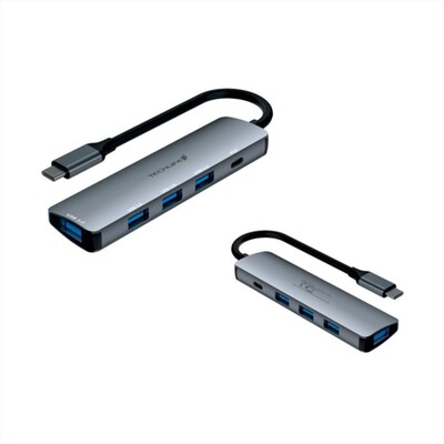TECHLIFE - MULTIPORTA 5IN1 USB-C 4USB3/USB-C PD TLIT0011-Grigio