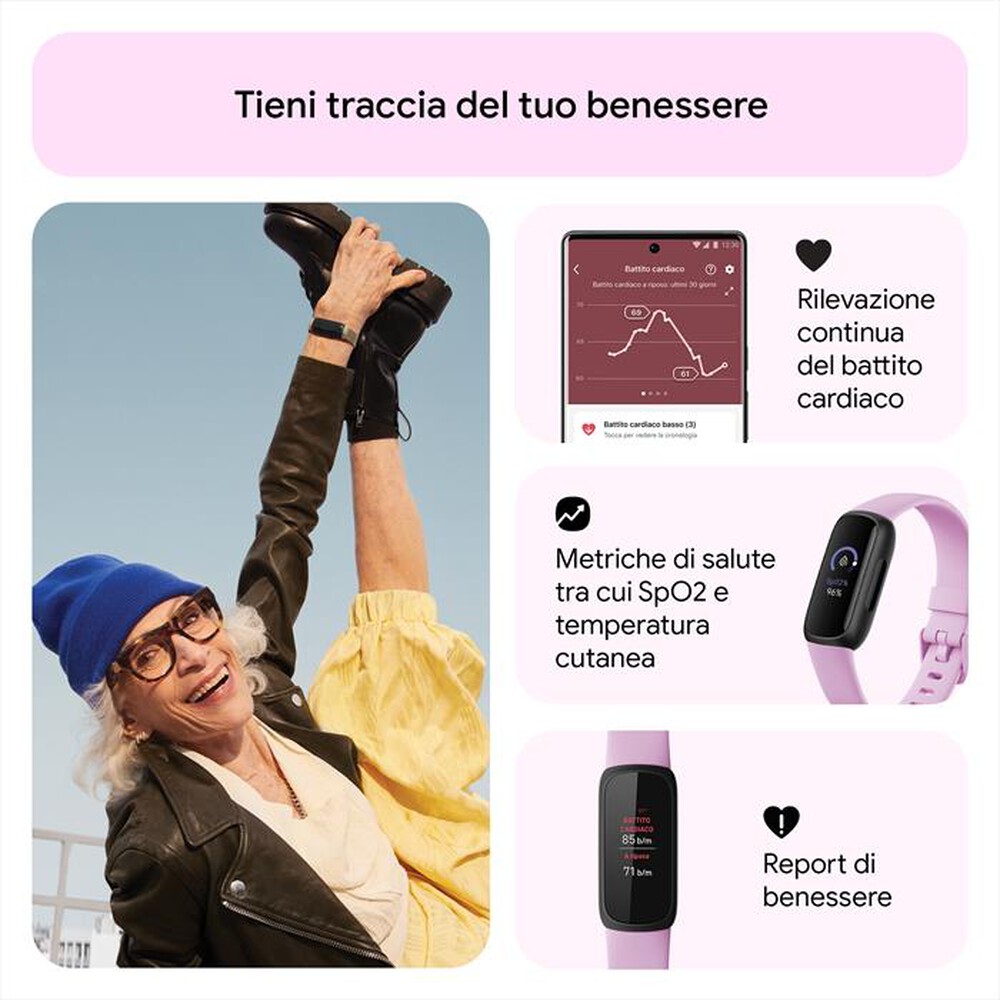 "FITBIT - INSPIRE 3 - FB424BKLV-nero/ lilla tenue"