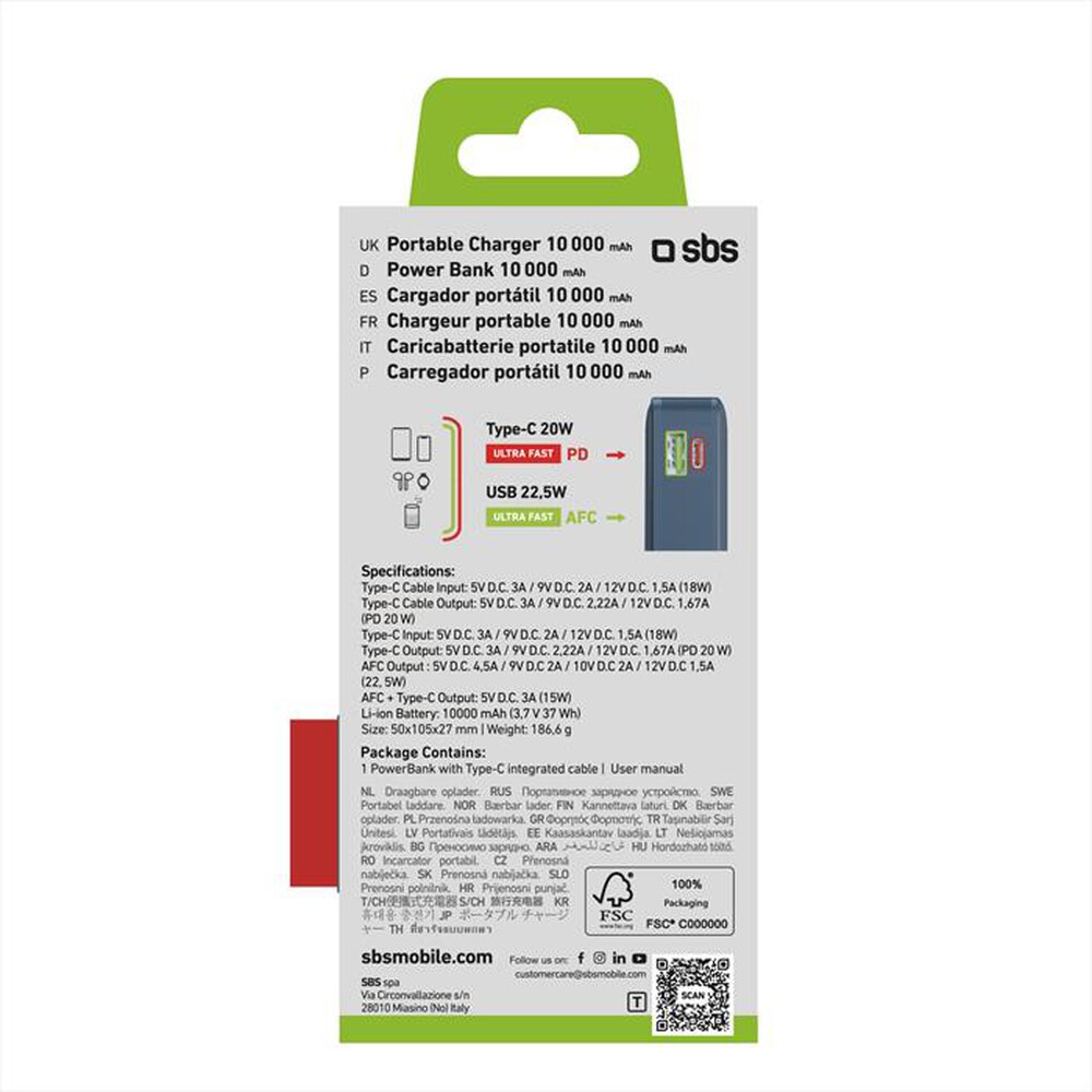 Immagine del prodotto SBS - Powerbanks TTBB10000LCDTCPD20B-blu
