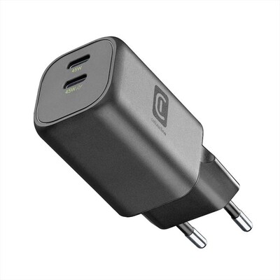 CELLULARLINE - Caricatore da rete GAN+ 45 W DOPPIA PORTA USB-C-Nero