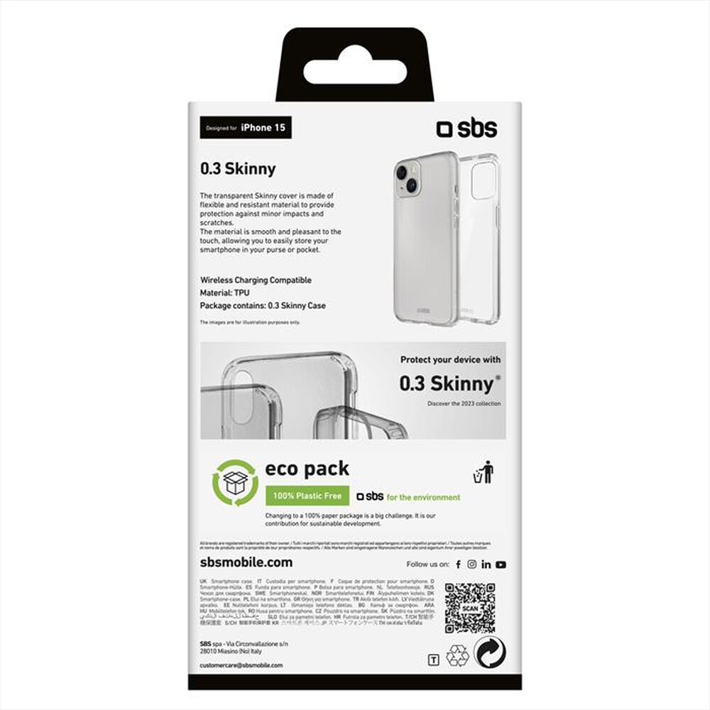 "SBS - Cover skinny TESKINIP1561T per iPhone 15-Trasparente"