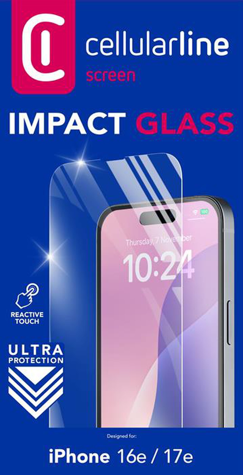 Immagine del prodotto CELLULARLINE - Pellicola protettiva IMPACT GLASS per IPHONE 16E-Trasparente