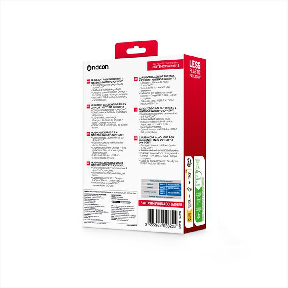 Immagine del prodotto NACON - RICARICA X 4 JOYCON.INDICAZ CARICA, RGB, SWITCH  2-Nero