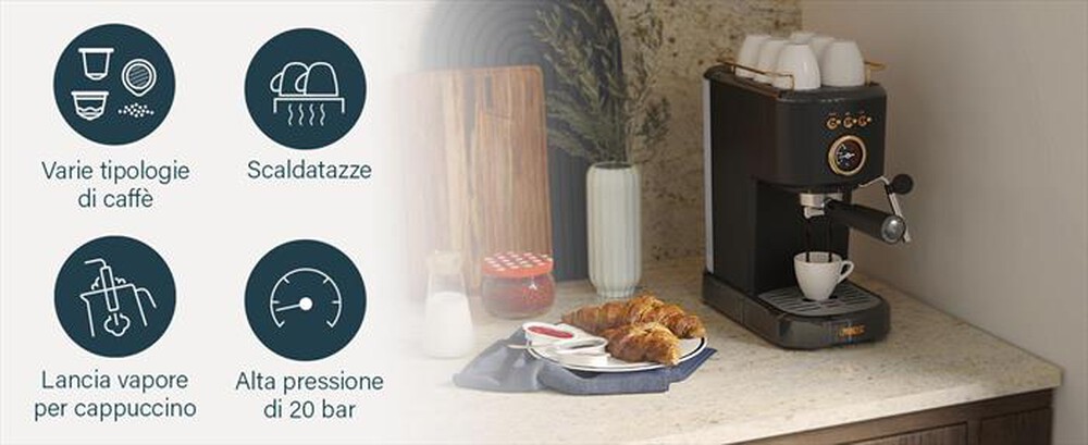 "PRINCESS - MACCHINA CAFFE' ESPRESSO 3 IN 1-Nero / Acciaio-Plastica"