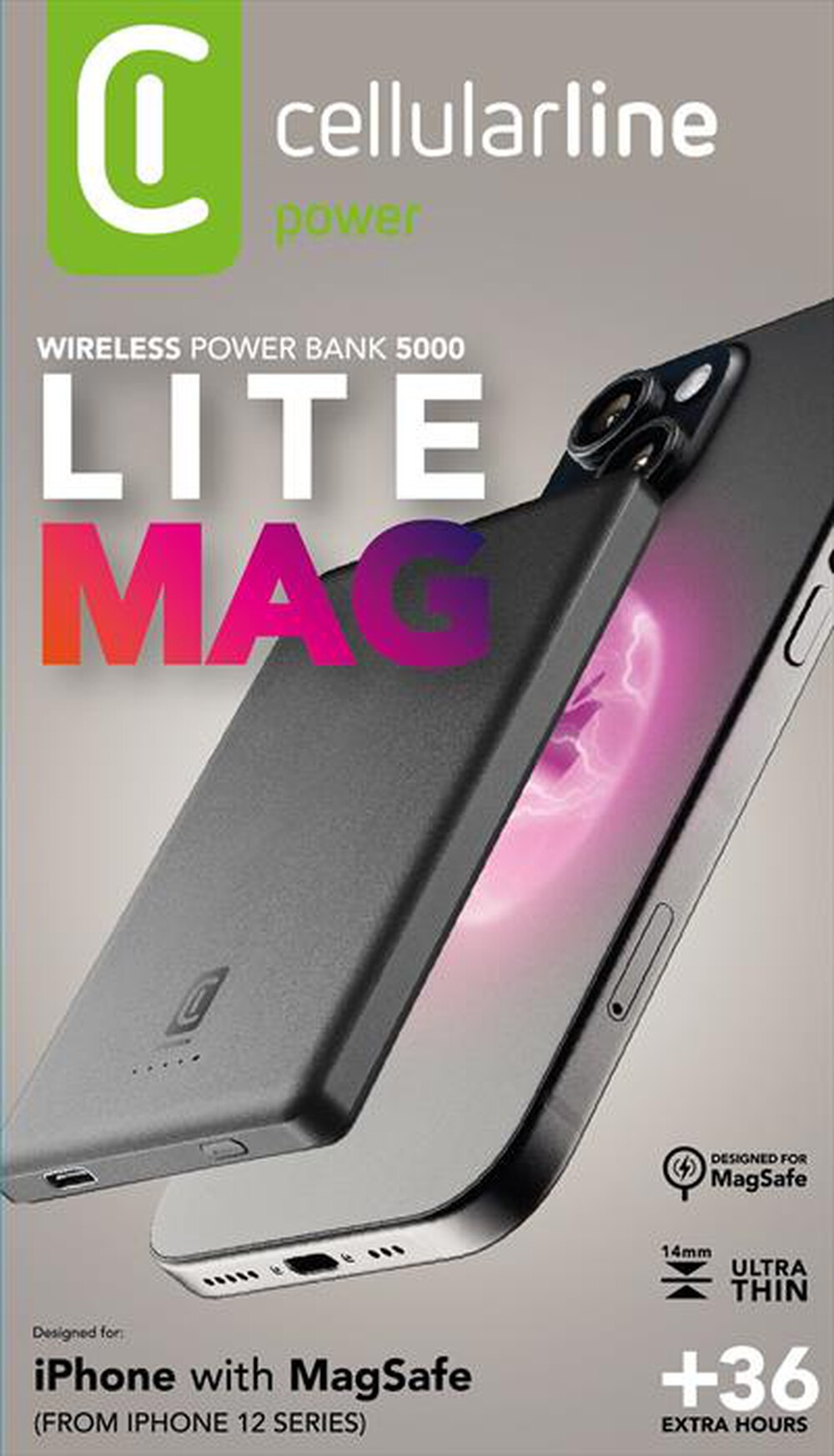 Immagine del prodotto CELLULARLINE - Power bank PBMAGSLIM5000WIRD-Grigio