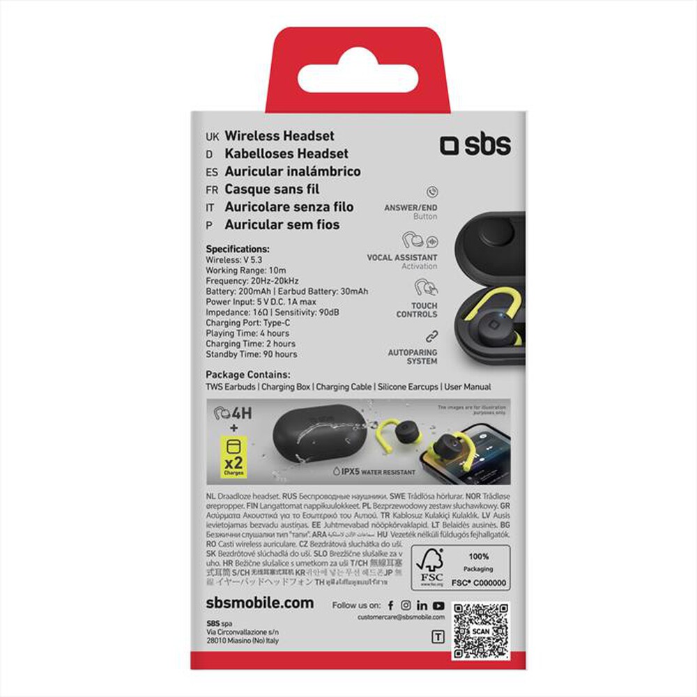 "SBS - Auricolare bluetooth TESPEARTRAINTWSBTK-Nero"
