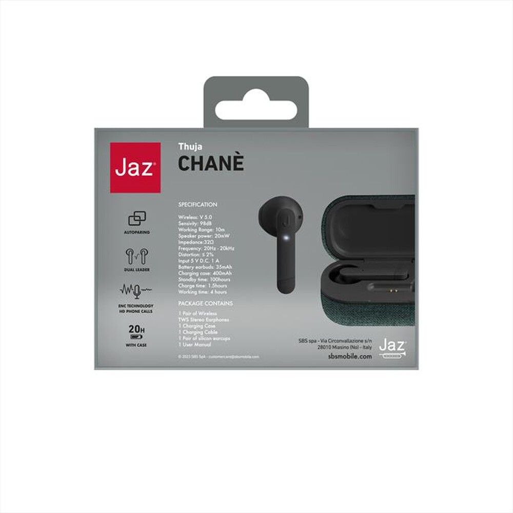 "JAZ - Auricolare bluetooth TEJZEARTWSTISSUEBTDG-Nero"