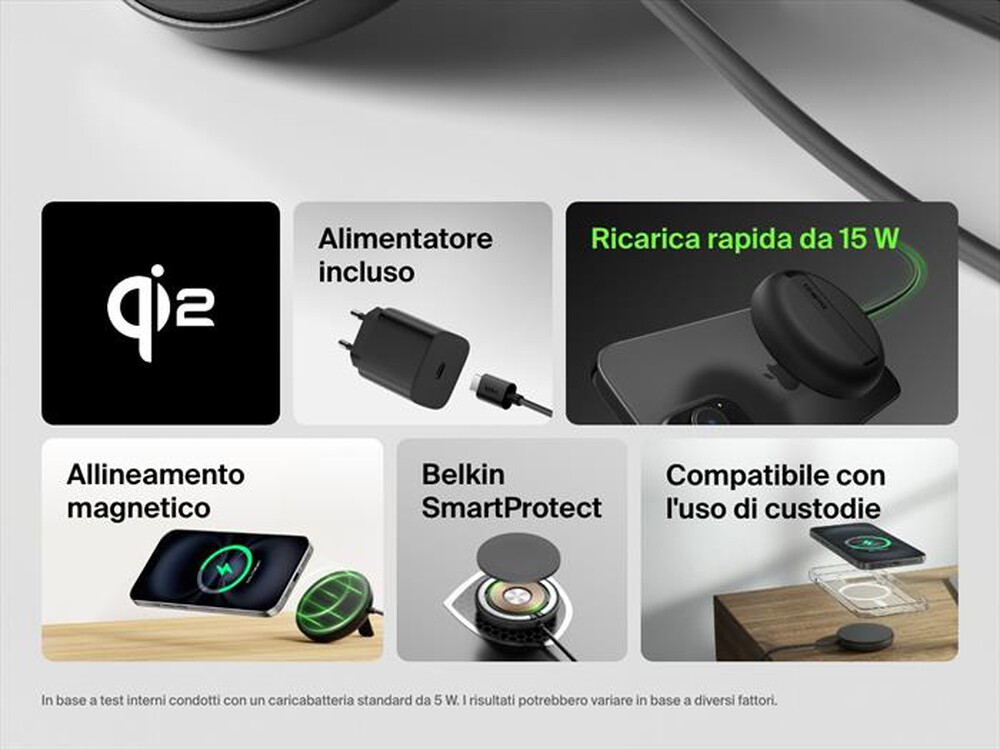 Immagine del prodotto BELKIN - TAPPETINO DI RICARICA WIRELESS MAGNETICA QI2 15W-Nero