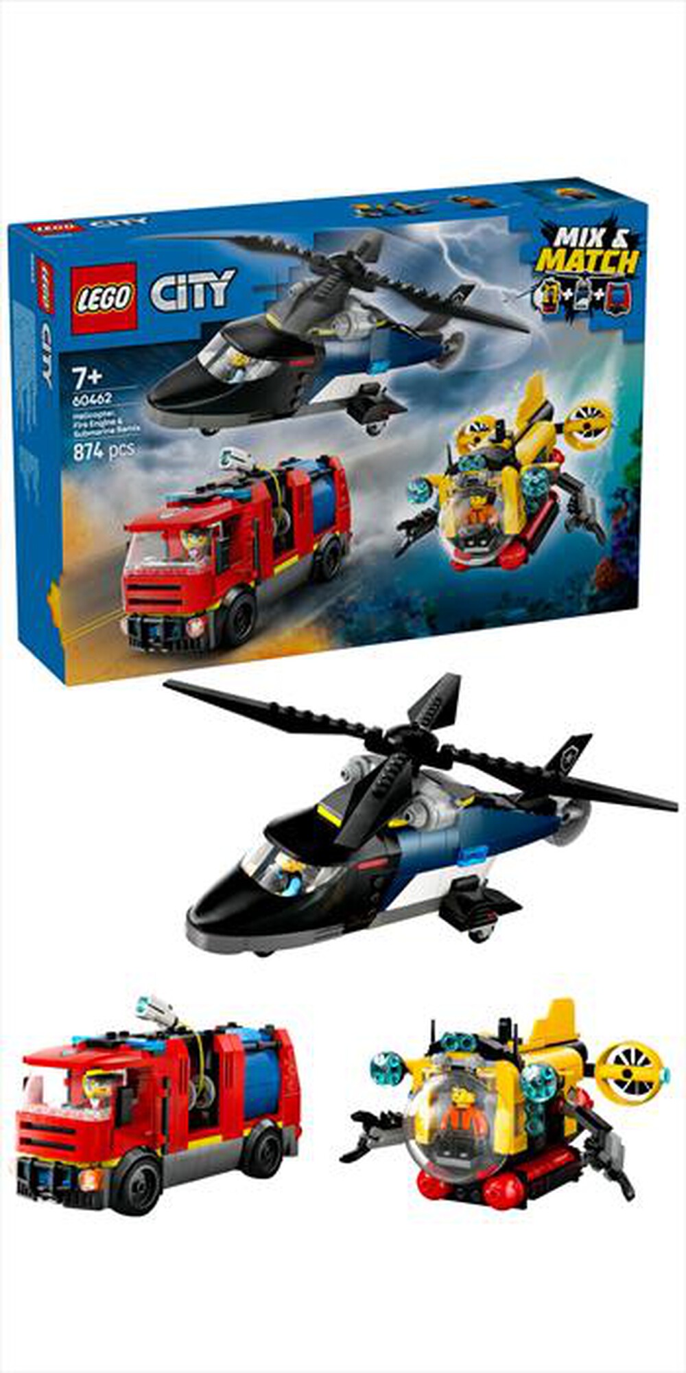 Immagine del prodotto LEGO - CITY Elicottero, autopompa e sottomarino 60462