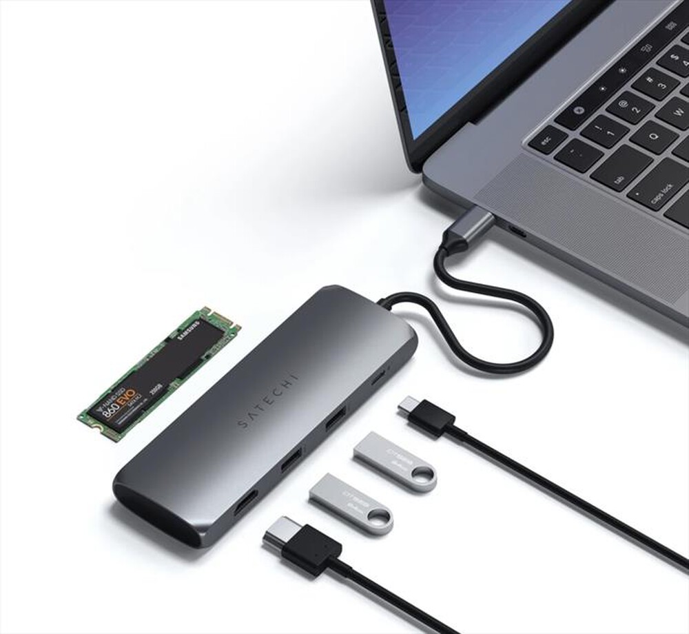 "SATECHI - HUB USB-C HYBRID MULTIPORT ADAPTER CON SSD-grigio"