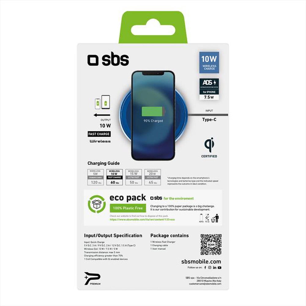 "SBS - Base di ricarica wireless TEWIRELESSUF10WA-Azzurro"