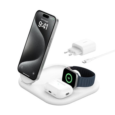 BELKIN - SUPPORTO DI RICARICA WIRELESS 3IN1 15W QI2-Bianco