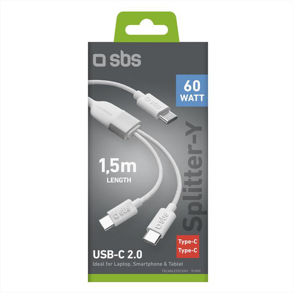 Immagine del prodotto SBS - Cavo splitter USB-C a 2x USB-C, 60W + 25W, 1.5m-Bianco