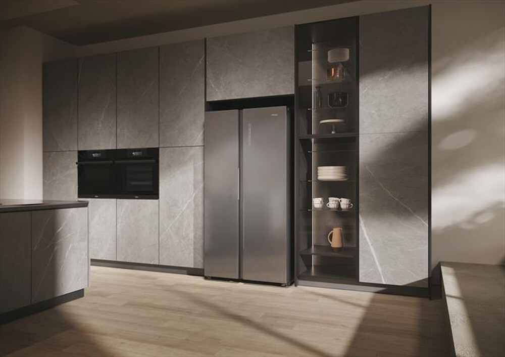 "HAIER - Frigorifero side by side HSW79F18ANMM Classe A-Platino, Acciaio inox"