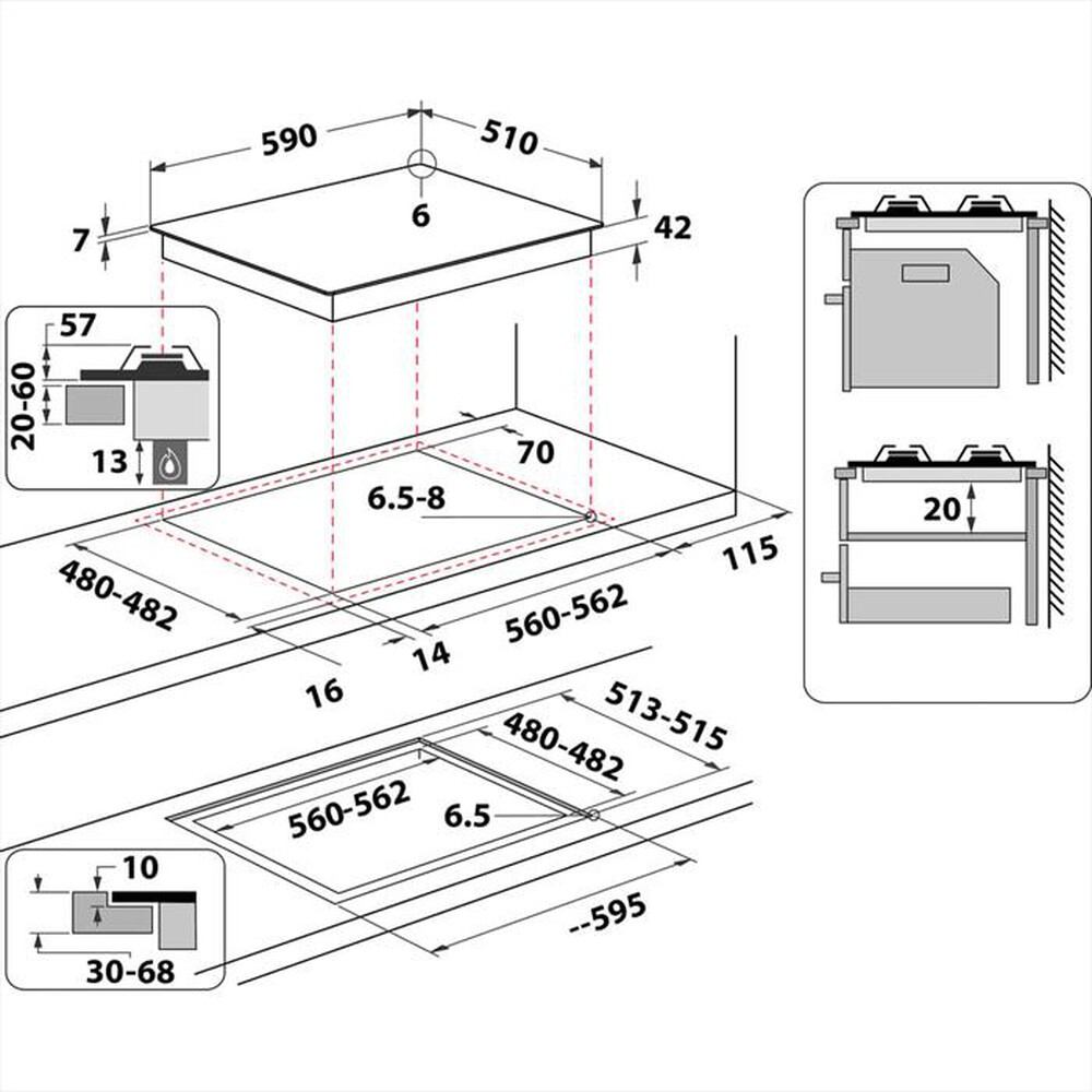 "INDESIT - Piano cottura a gas ING 61T/WH 4 fuochi 59cm-Bianco"