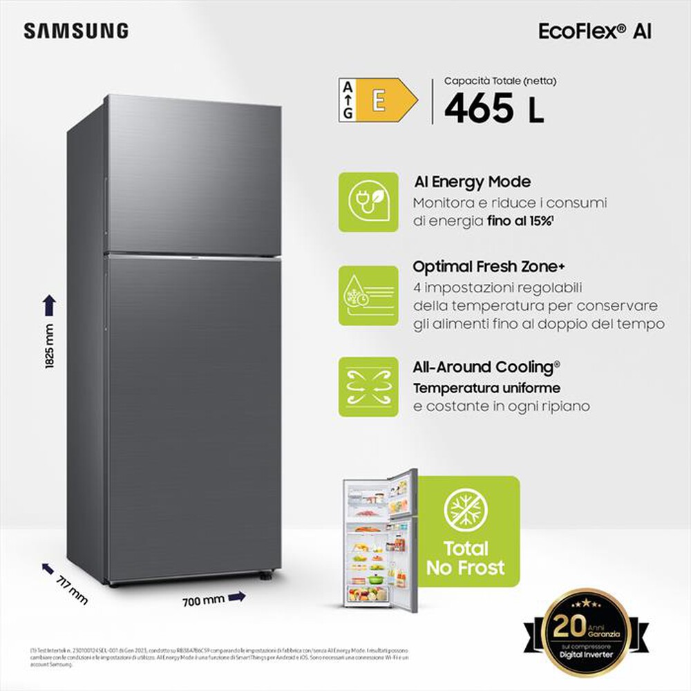"SAMSUNG - Frigorifero 2 porte RT47CG6626S9ES Classe E 465 lt-METAL INOX"