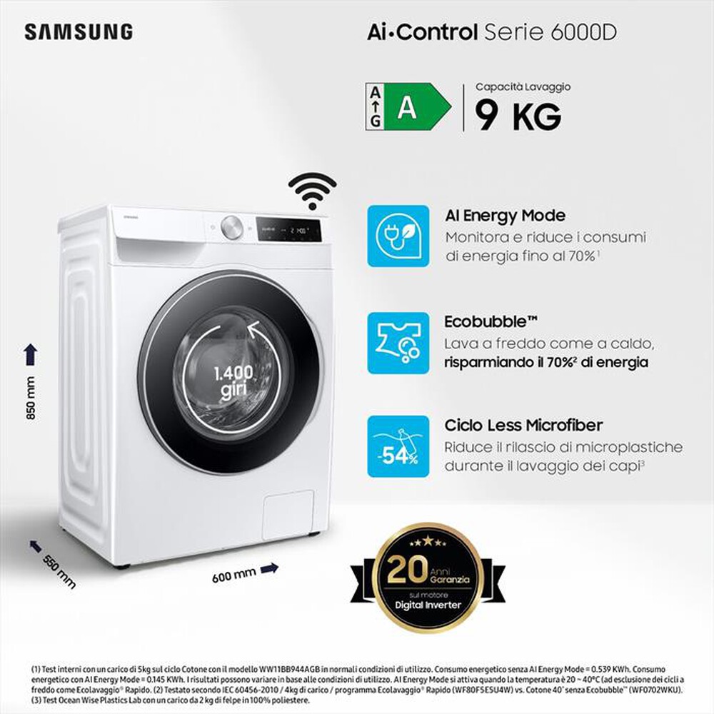 Immagine del prodotto SAMSUNG - Lavatrice WW90DG6U25LEU3 9 Kg Classe A-bianco