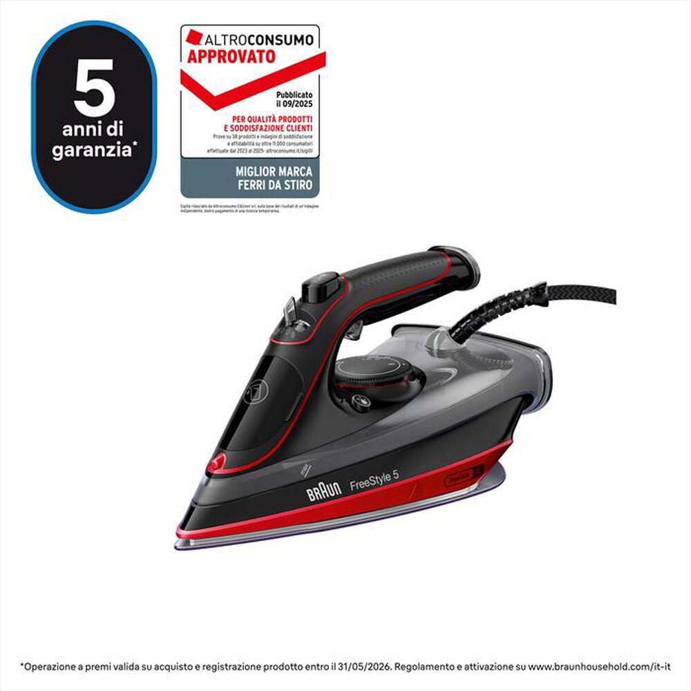 BRAUN - FERRO A VAPORE FREESTYLE 5 SI5057RD-Rosso nero